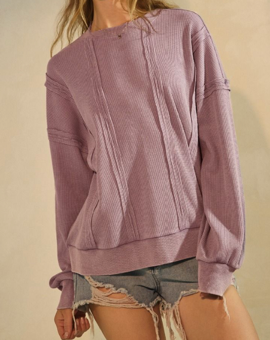Acid Washed Thermal Pullover, mauve