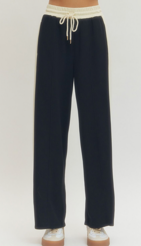 Solid Wide Leg Knit Pants, Black