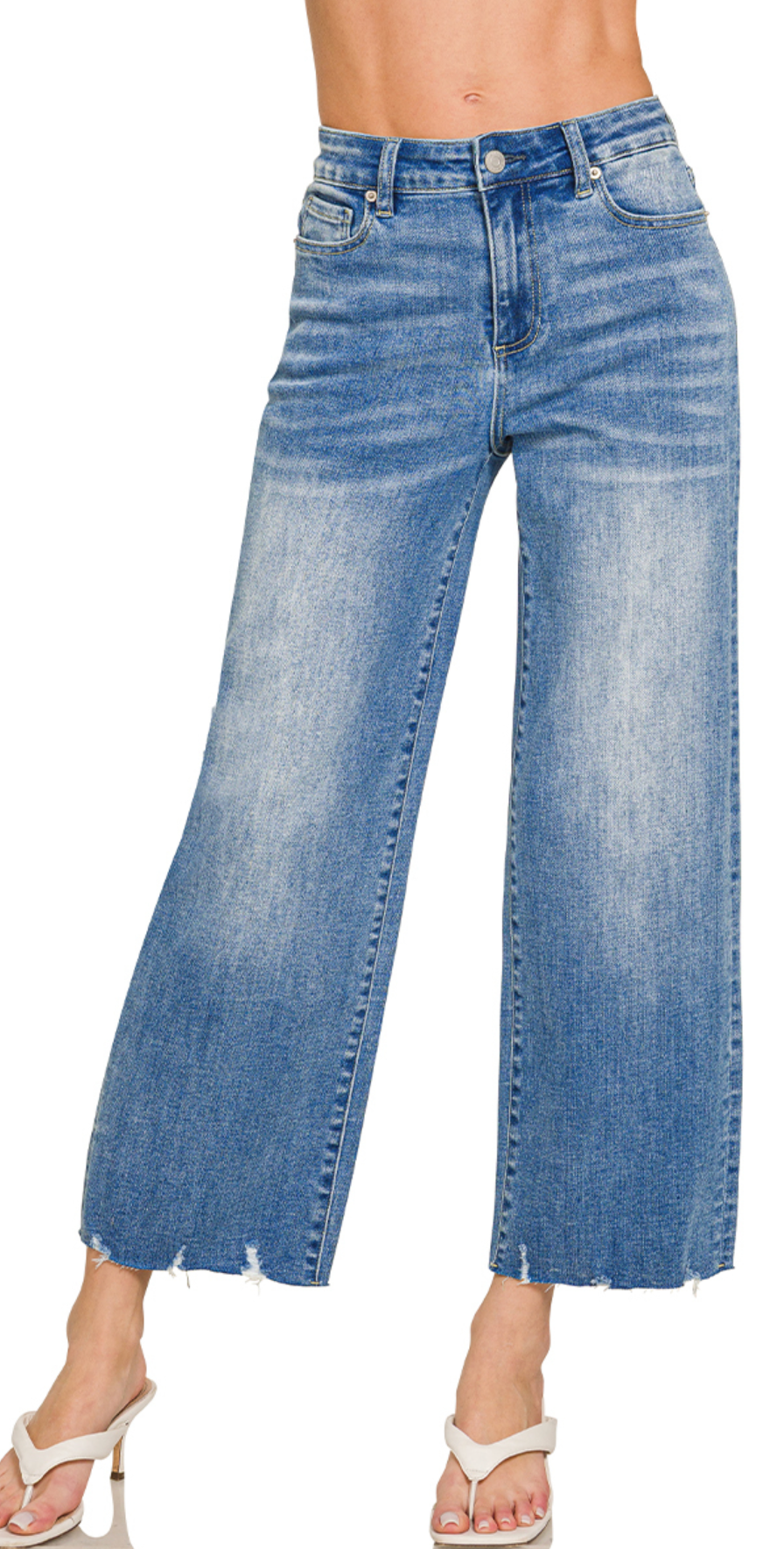 Main Strip Mid Rise Cropped Wide Leg Jeans