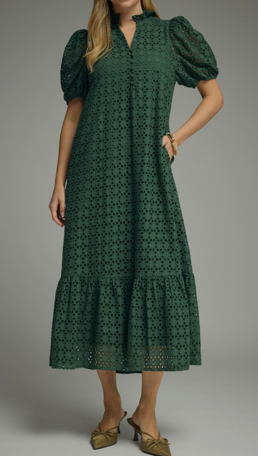 Emerald Eyelet Midi Dress