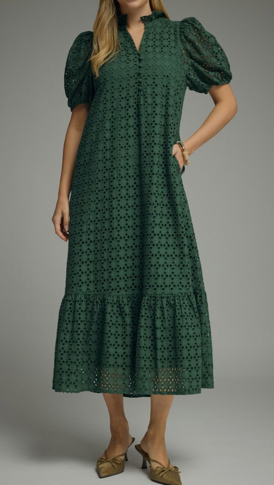Emerald Eyelet Midi Dress