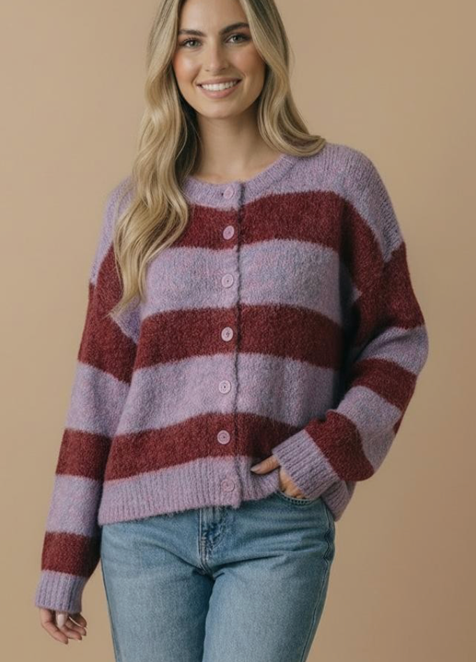 Cozy in Stripes Button Cardigan