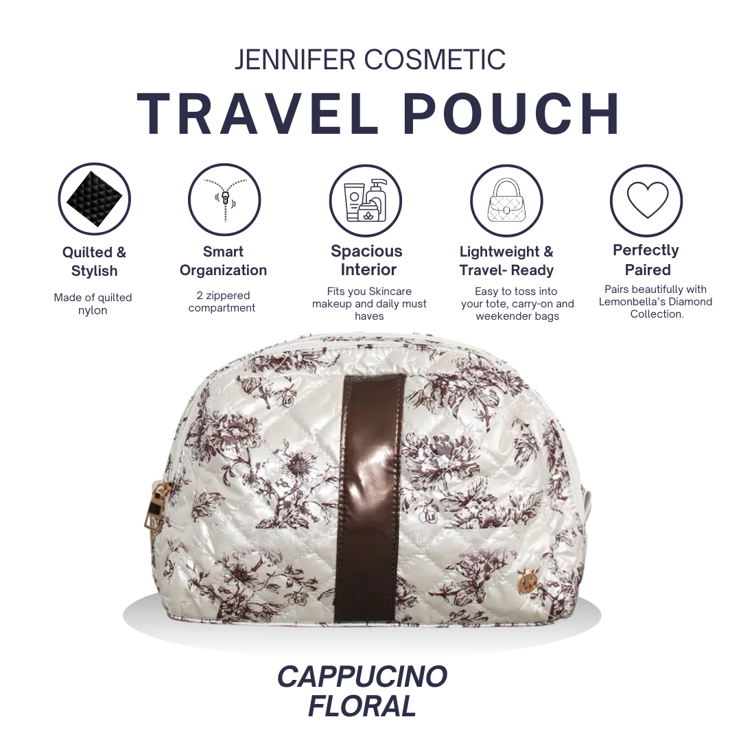Cosmetic Makeup Bag Travel Pouch Cappuccino Floral