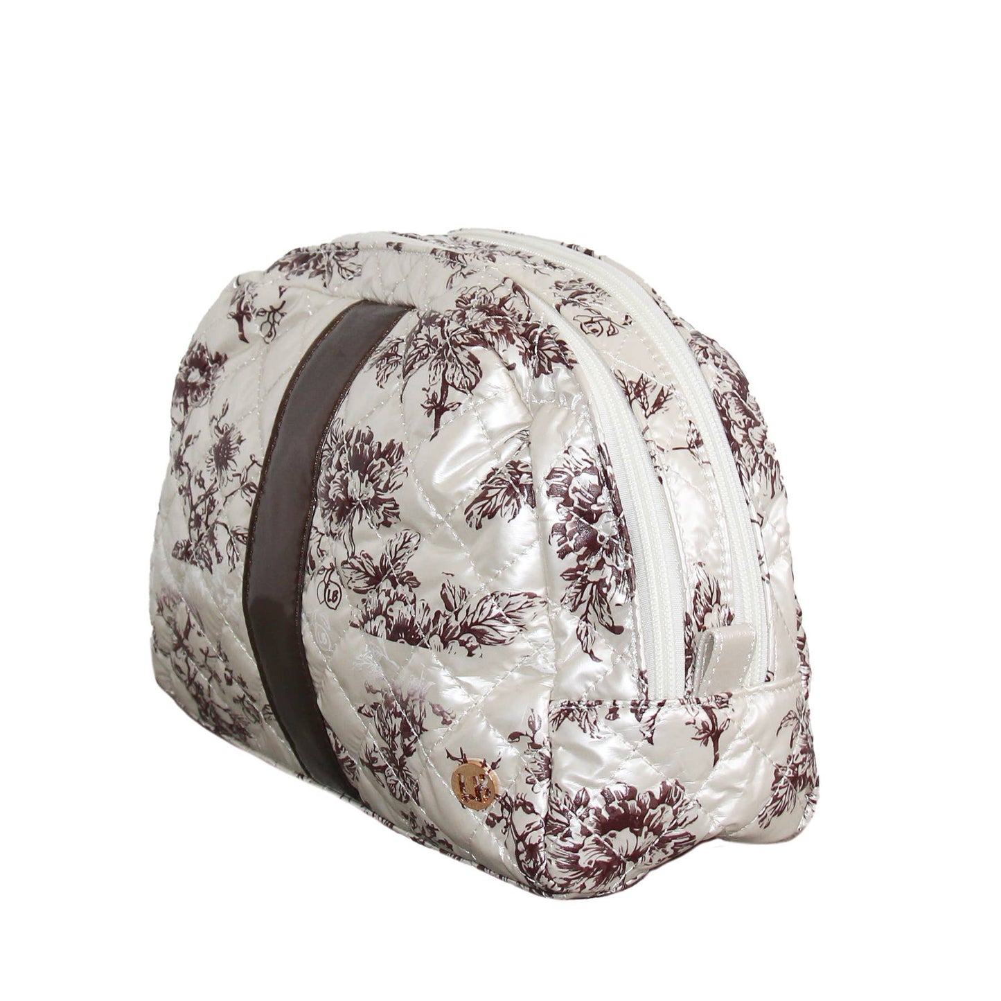Cosmetic Makeup Bag Travel Pouch Cappuccino Floral