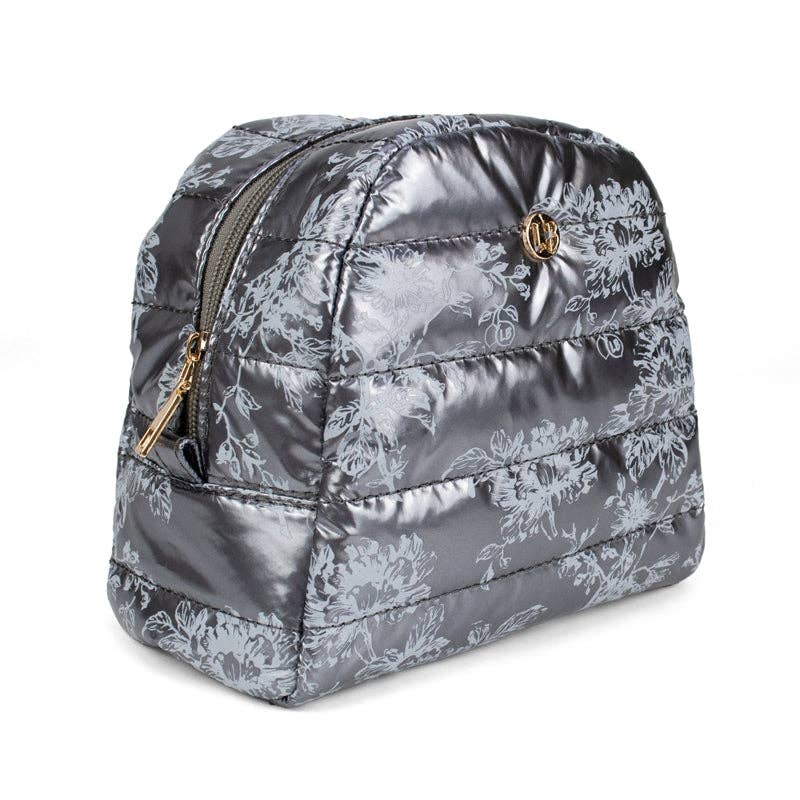 Cosmetic Puffer Makeup Travel Bag Glossy Floral Storm