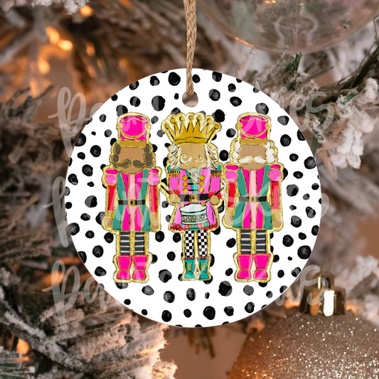 Pink Preppy Nutcrackers Christmas Ornament