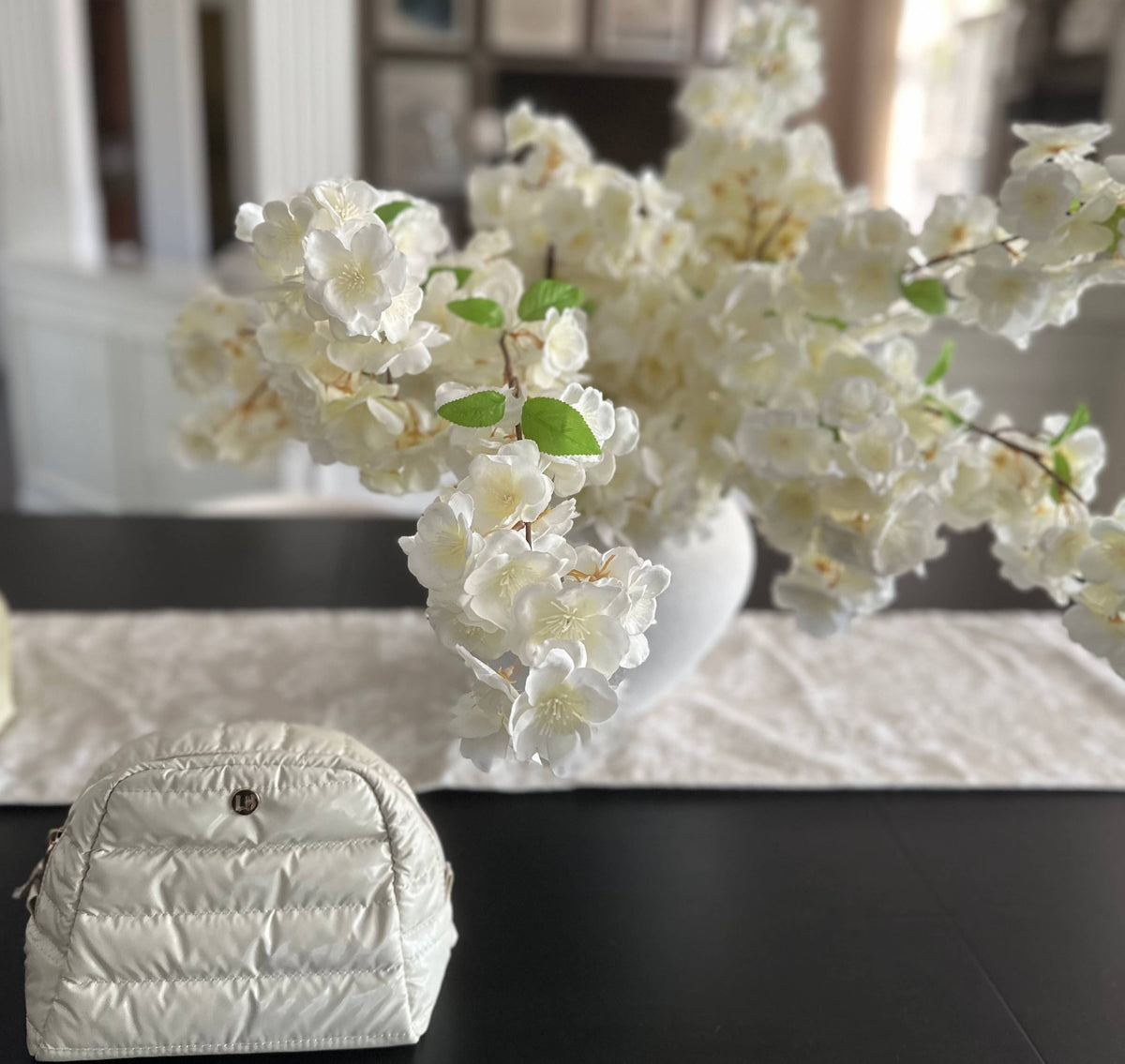 Cosmetic Puffer Makeup Travel Bag Eggshell light Cream