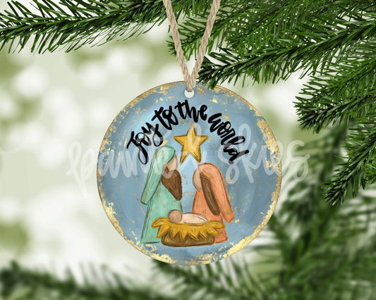 Joy To The World Manger Baby Jesus Christmas Ornament