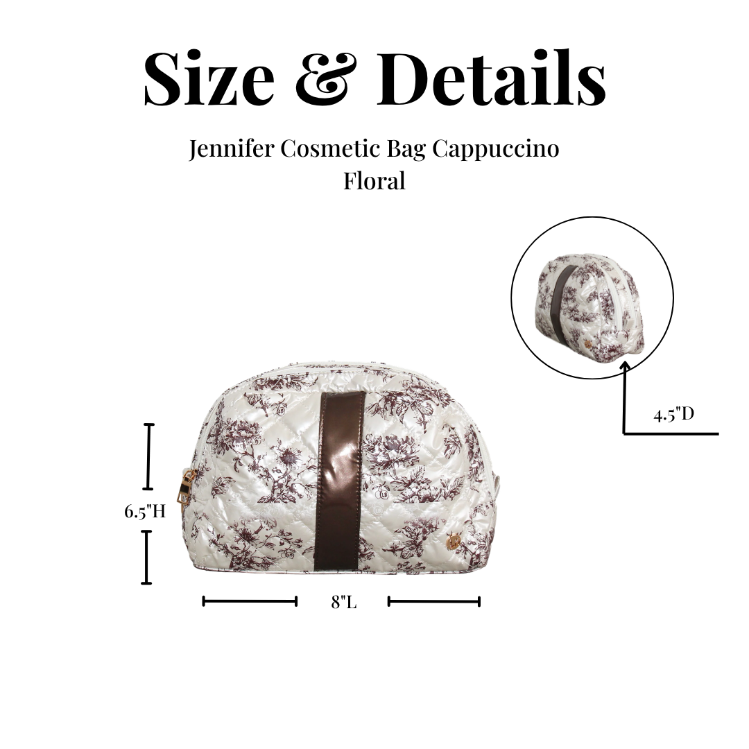 Cosmetic Makeup Bag Travel Pouch Cappuccino Floral
