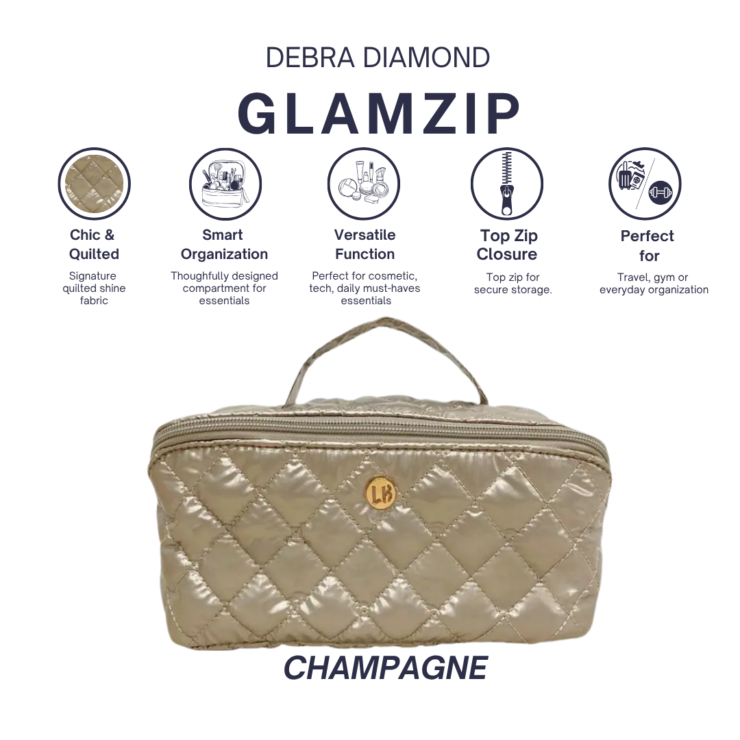 Cosmetic Diamond Makeup Travel Bag GlamZip Champagne