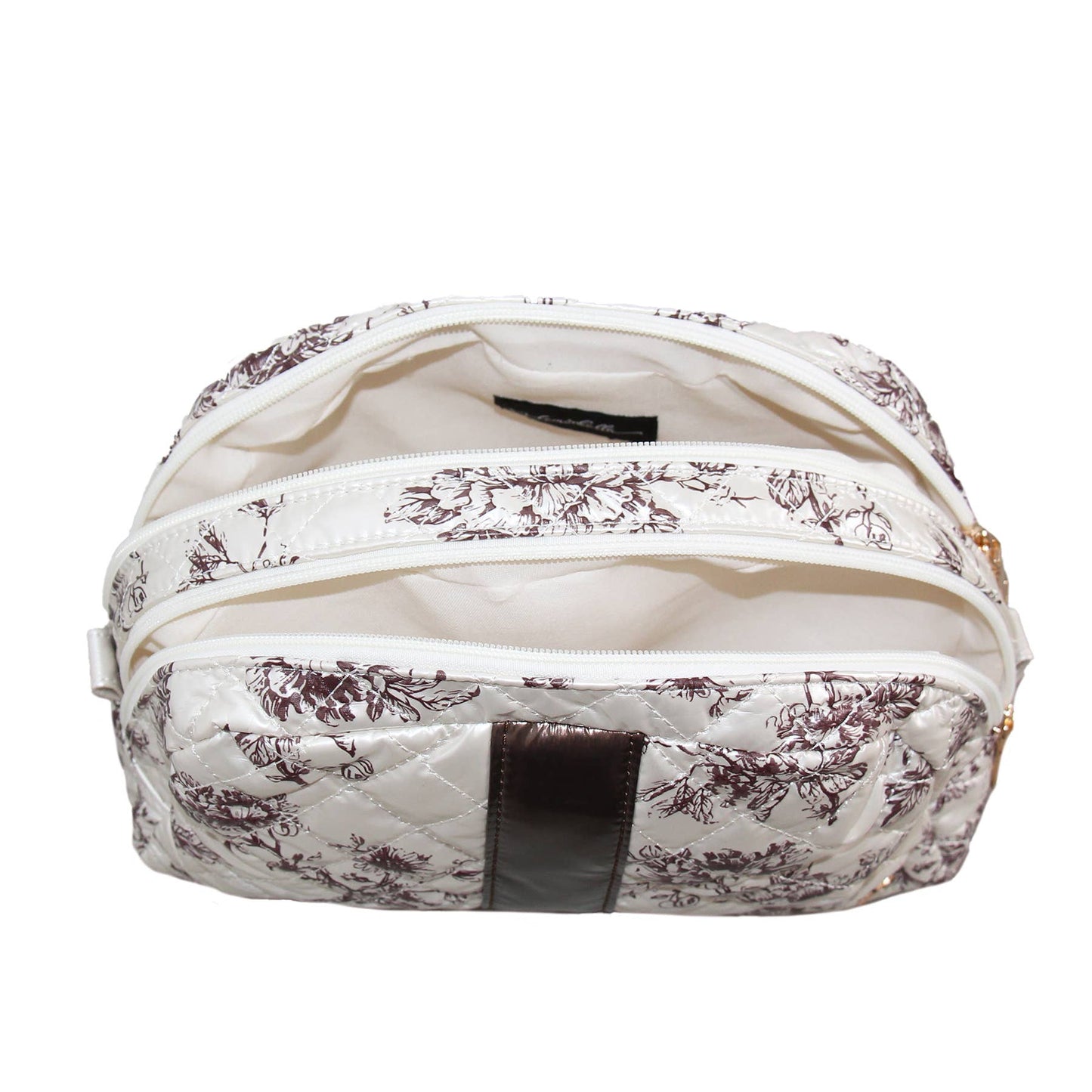 Cosmetic Makeup Bag Travel Pouch Cappuccino Floral