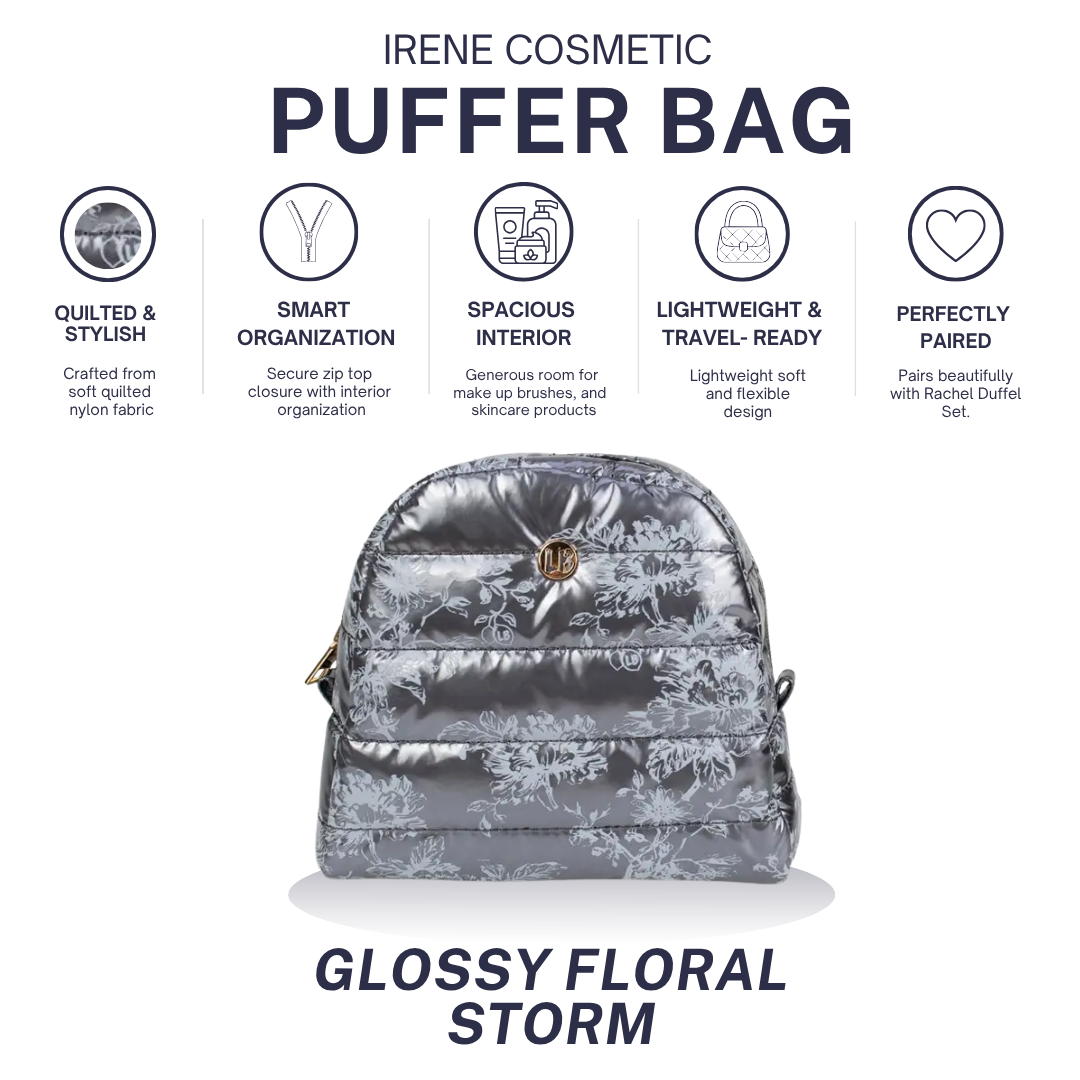Cosmetic Puffer Makeup Travel Bag Glossy Floral Storm