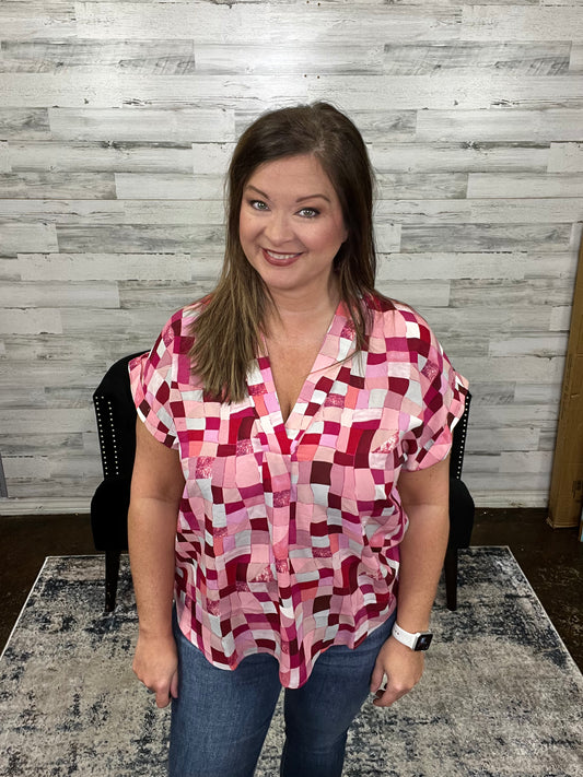 Block Print Top, Berry combo
