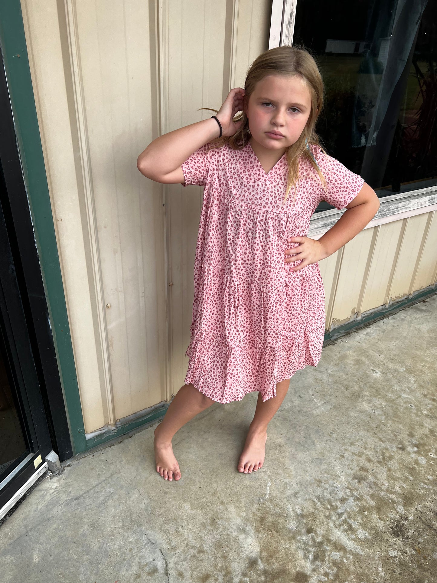 Girls Pink Leopard Midi Dress