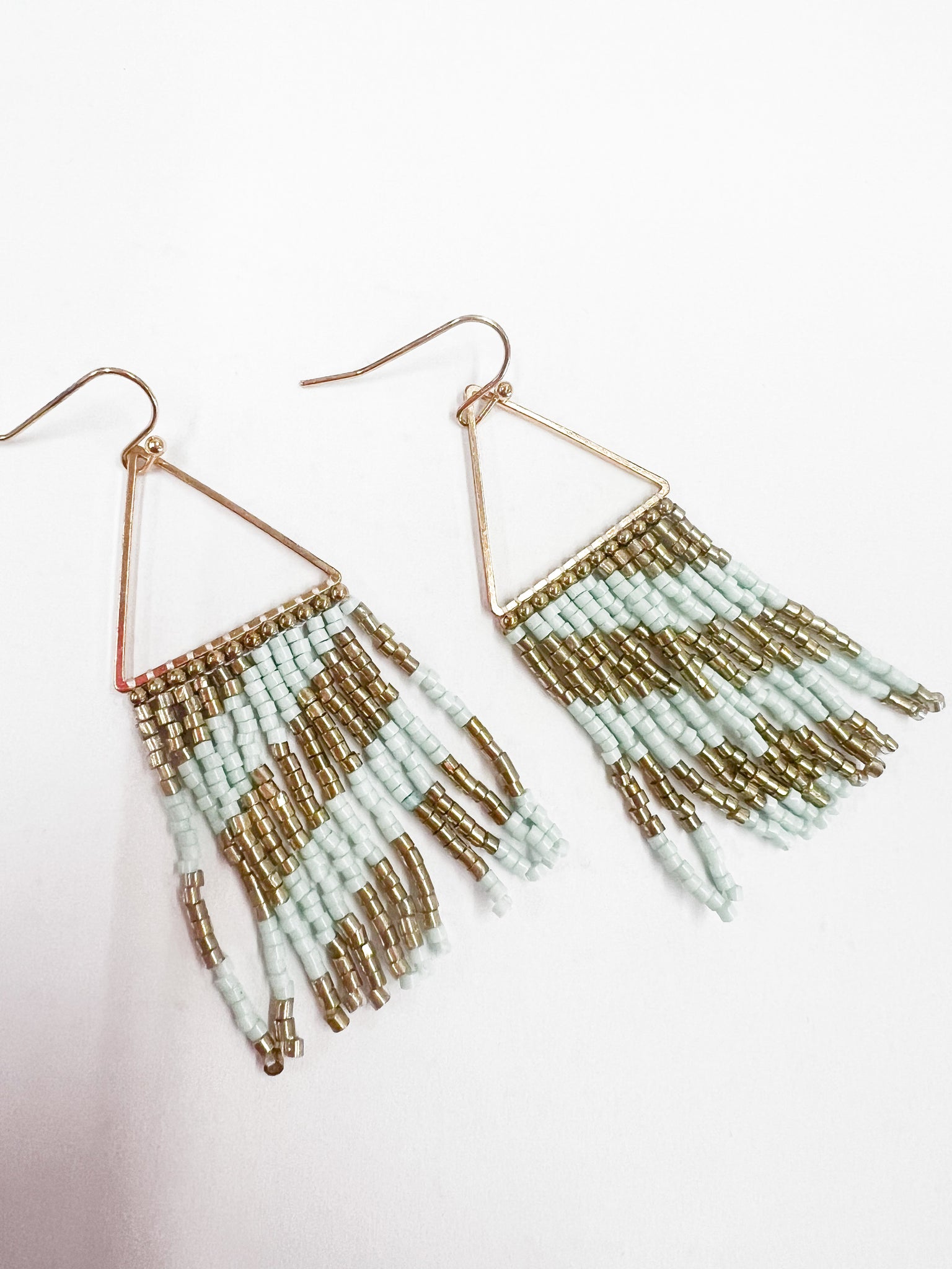 Triangle Seed Bead Fringe Earrings