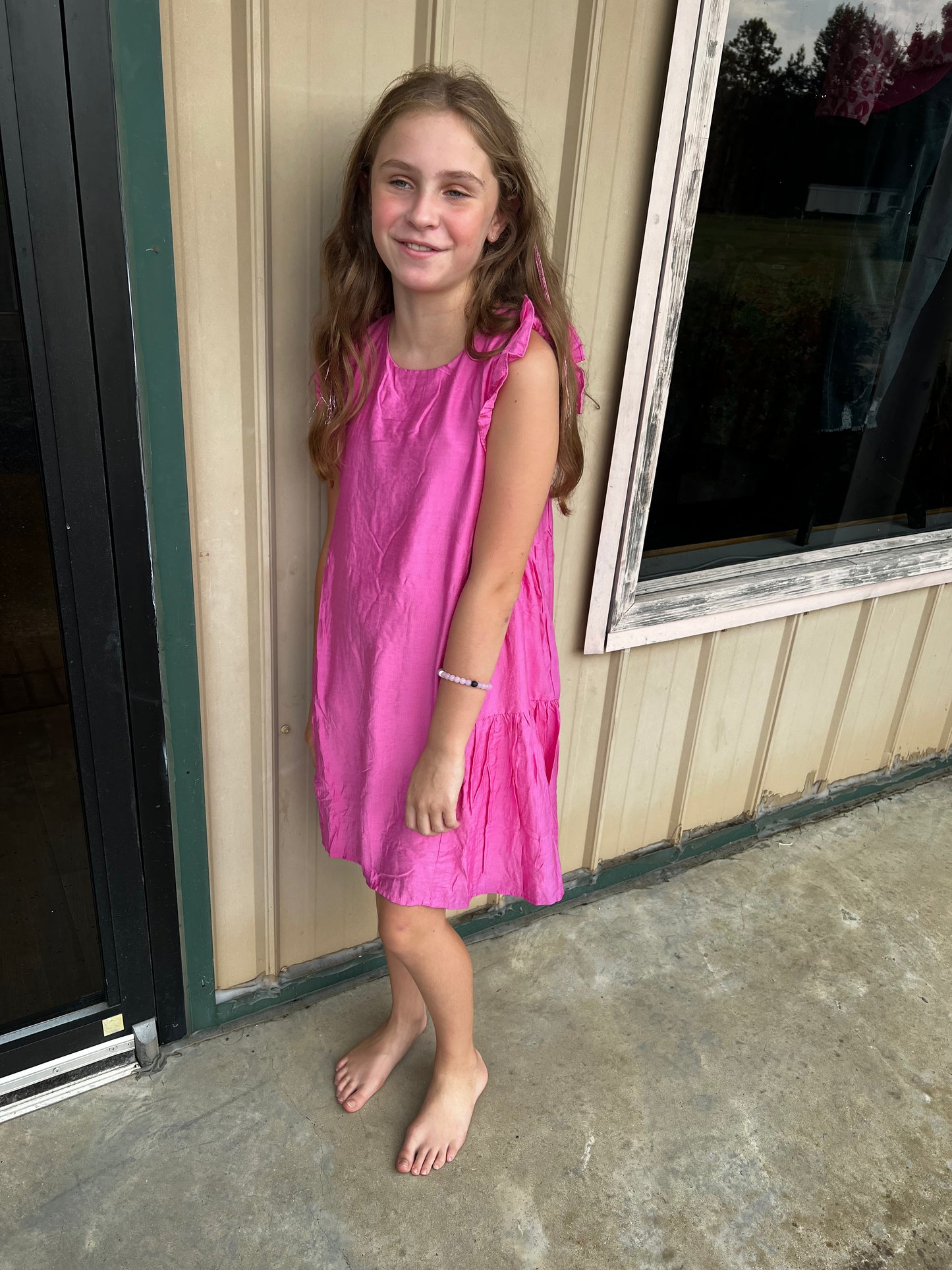 Girls Side Panel Detailed Ruffle Sleeve Dress