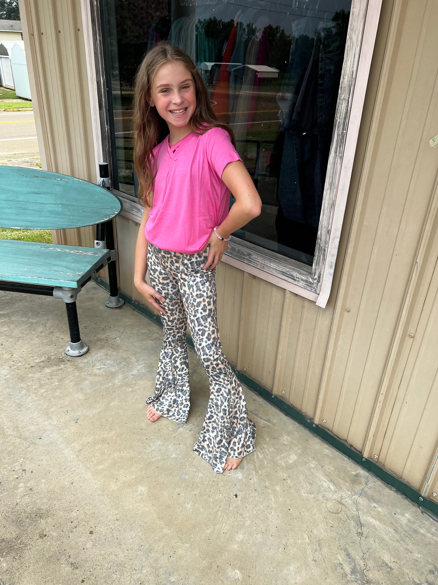 Girls Vintage Wash Leopard Flare Pants