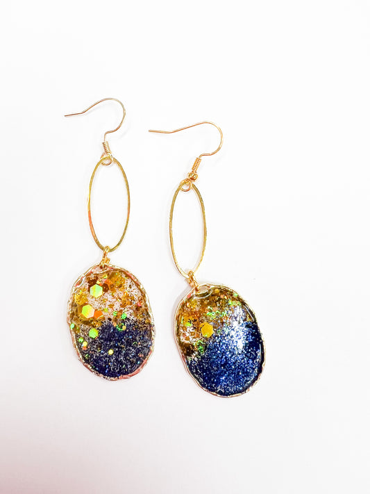 Gold and Blue Dangle Earrings