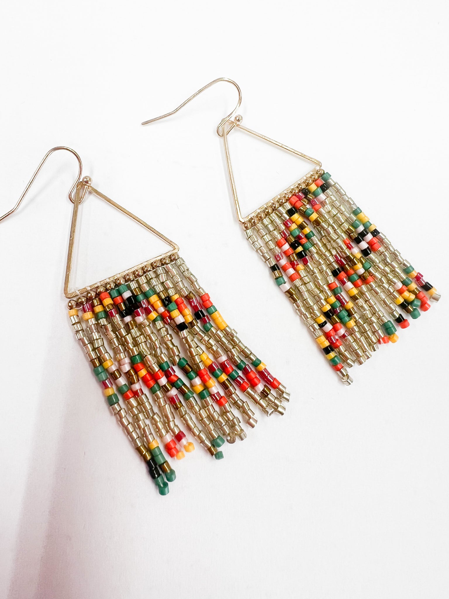 Triangle Seed Bead Fringe Earrings