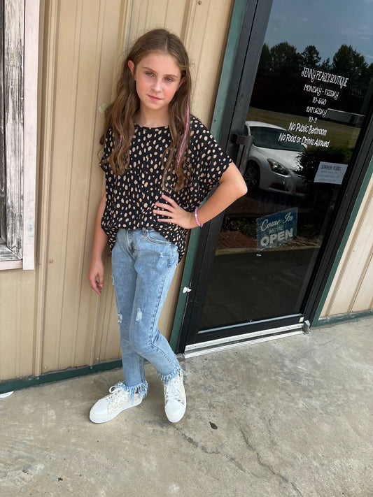 Girls Distressed Frayed Hem Denim Jeans