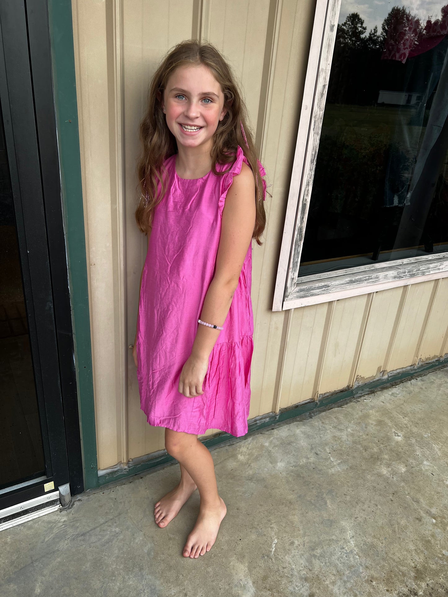 Girls Side Panel Detailed Ruffle Sleeve Dress