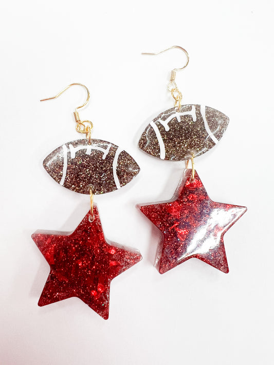 Football with Stars Earrings, Red