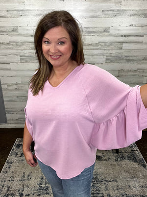 Solid V-Neck Batwing Top