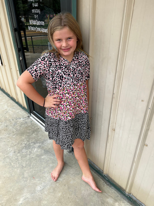 Girls Wanderlust Panel Dress in Mixed Pattern