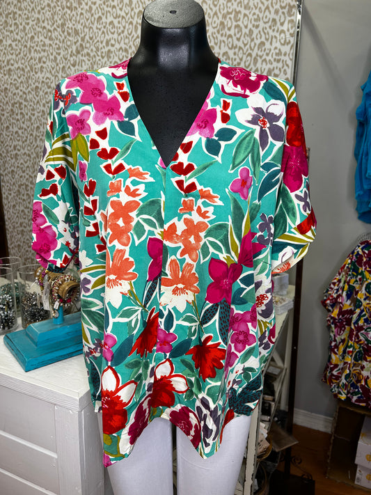 Floral Print Top, Emerald