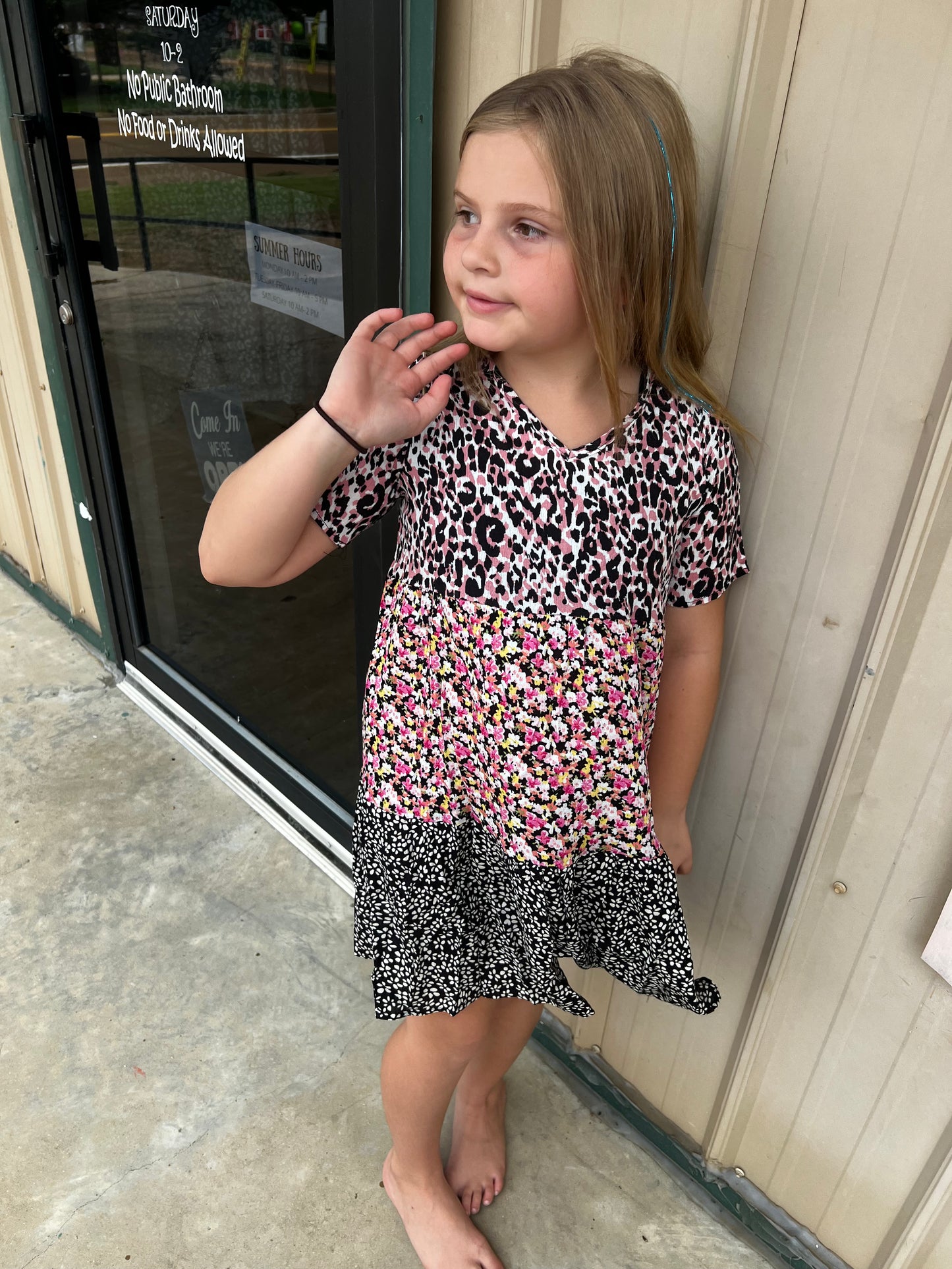 Girls Wanderlust Panel Dress in Mixed Pattern