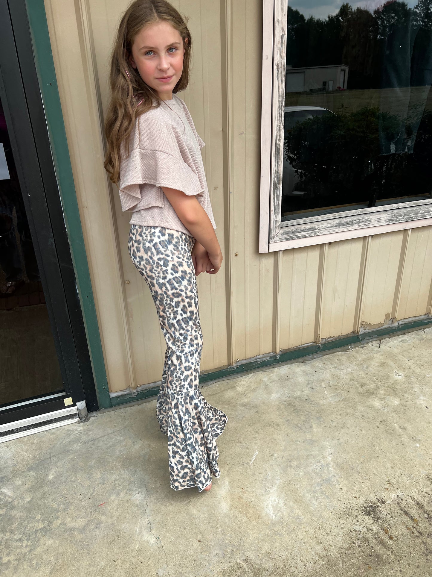 Girls Vintage Wash Leopard Flare Pants