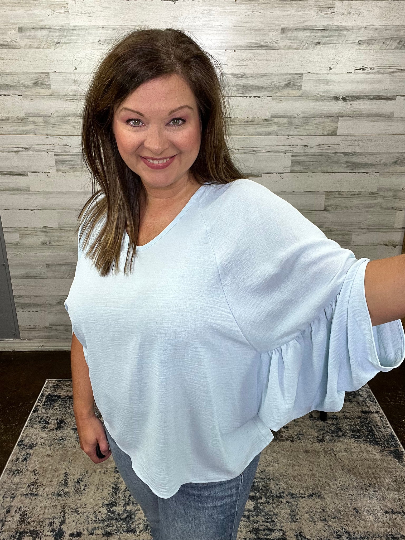 Solid V-Neck Batwing Top