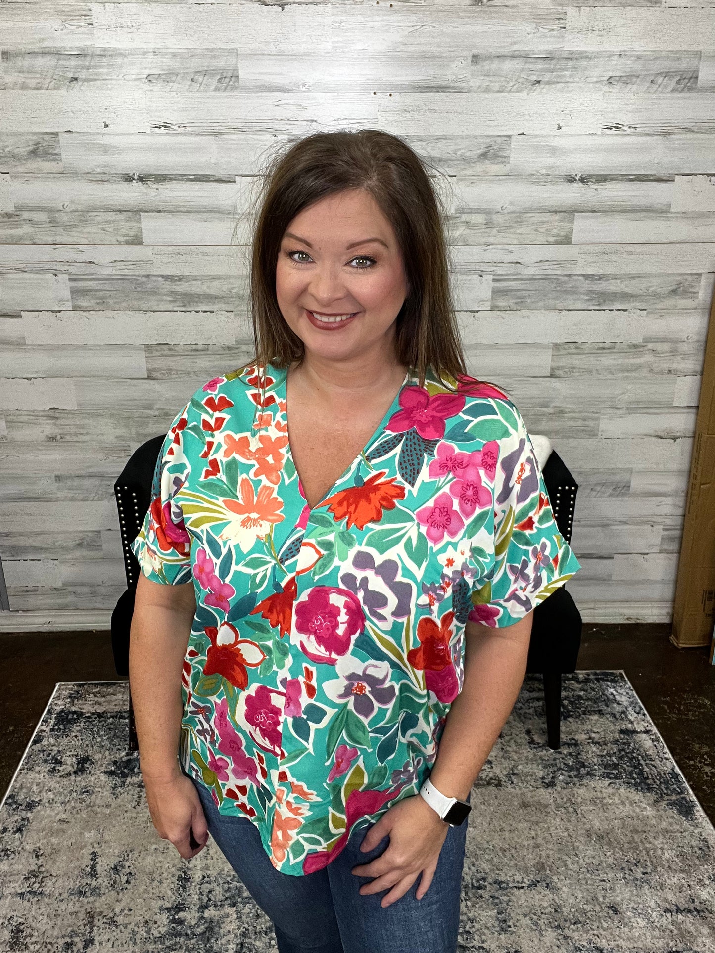 Floral Print Top, Emerald