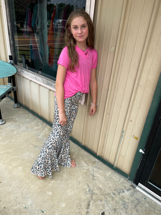 Girls Vintage Wash Leopard Flare Pants