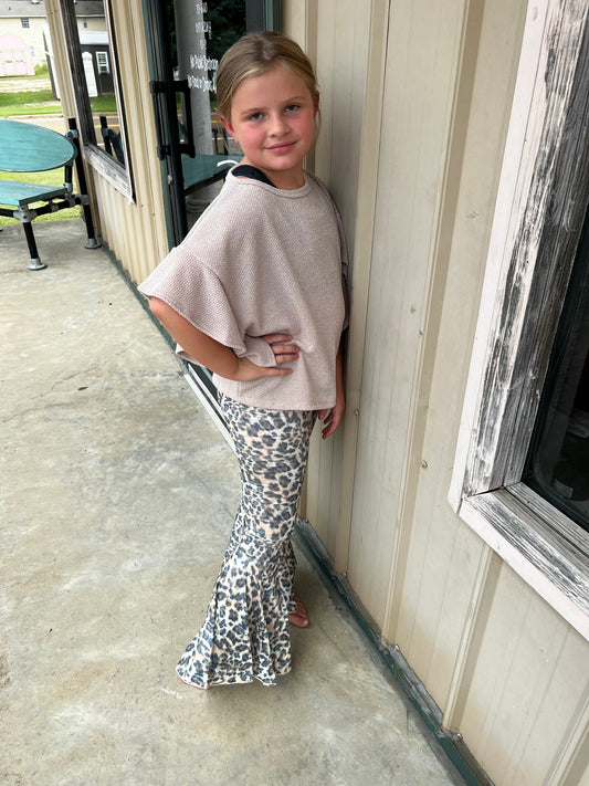 Girls Vintage Wash Leopard Flare Pants