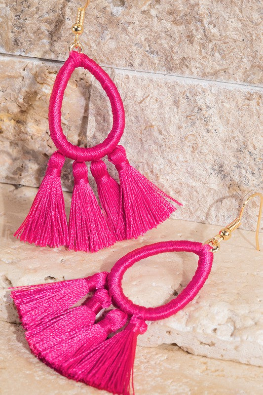 Fringe Earrings, Fuchsia