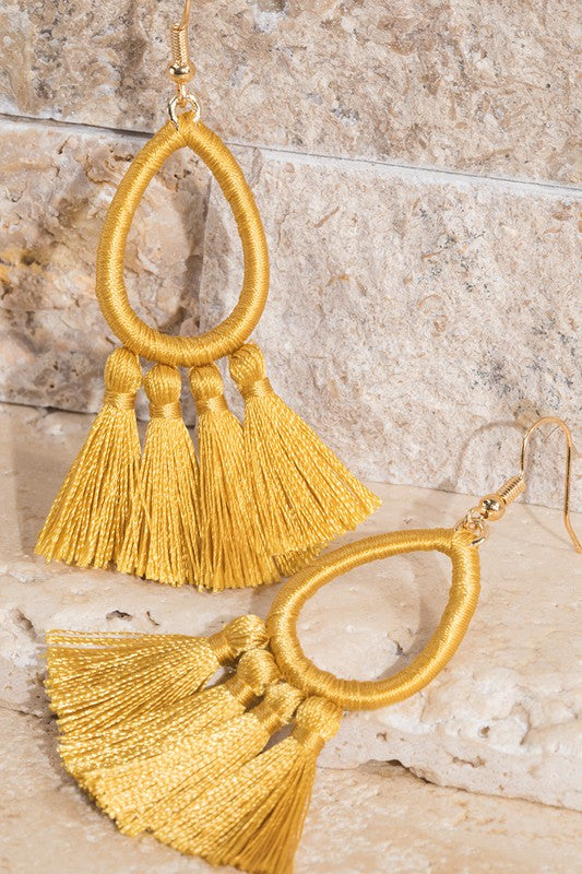 Fringe Earrings, Mustard