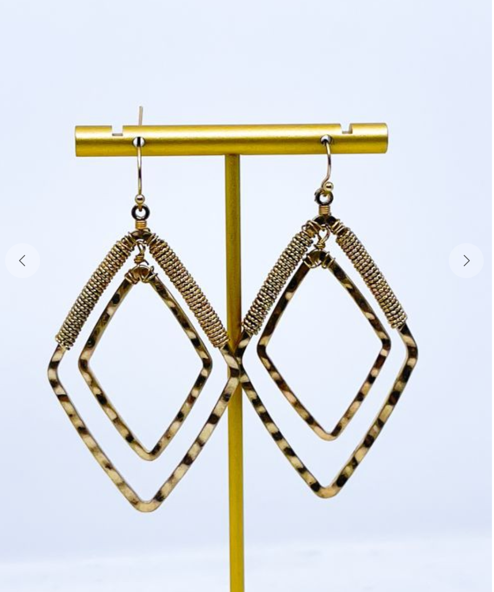 Chain Wrapped Diamond Shaped Earrings