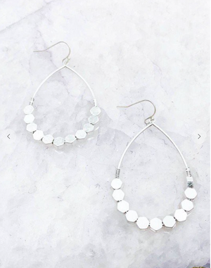 Multi Hexagon Shaped Teardrop Earrings, Silver