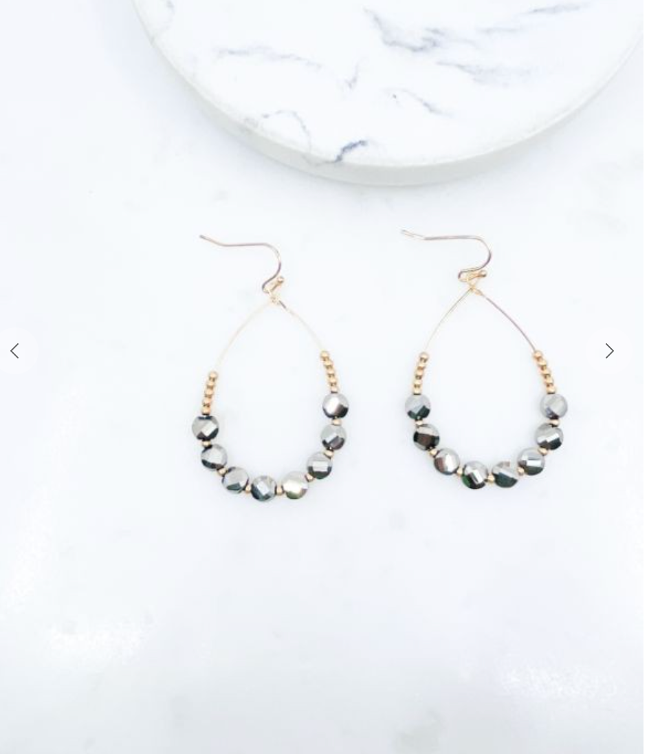 Glass Beaded Teardrop Earrings, Hematite