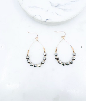 Glass Beaded Teardrop Earrings, Hematite