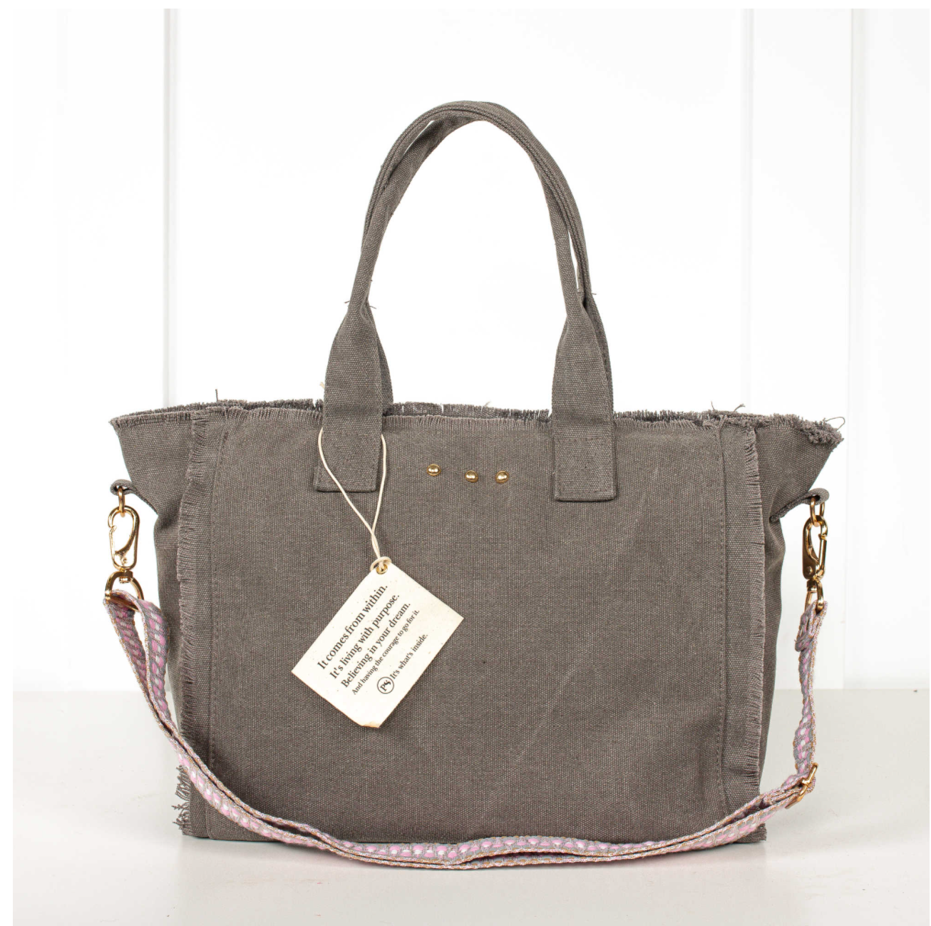 Fringe Canvas Crossbody Tote Bag