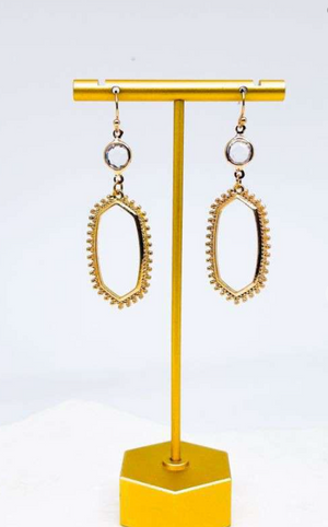 3072 Bezel Stone Drop Earrings, Gold