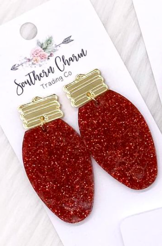 3129 Glittery Christmas Lights Earrings, Red