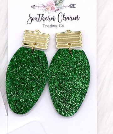 3128 Glittery Christmas Lights Earrings, Green