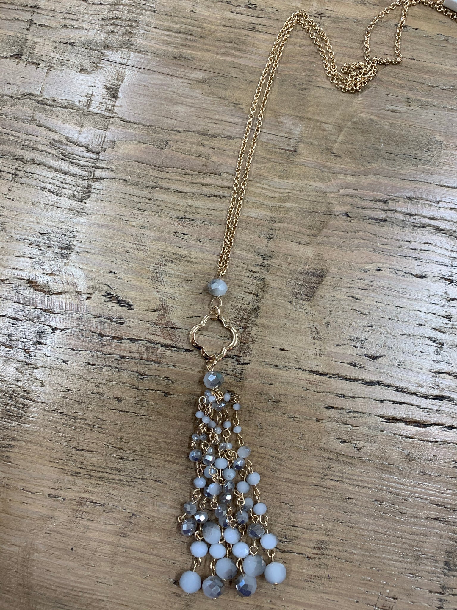 Clover and Bead Tassel Necklace