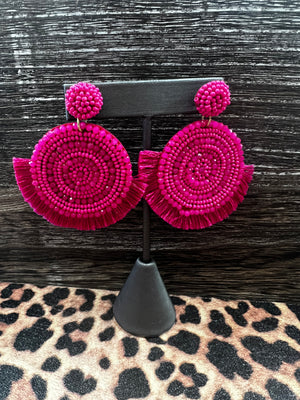 Disc Beads and Tassel Earrings, Fuchsia