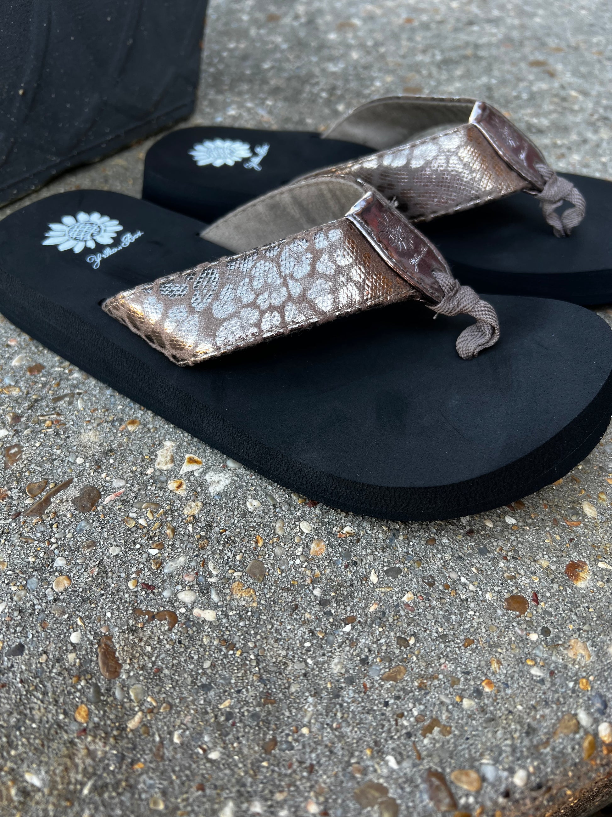 Yellow box 2025 silver flip flops