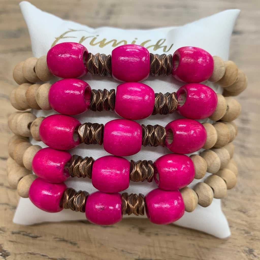 Natural Bead and Fuschia Bead Single Erimish Bracelet