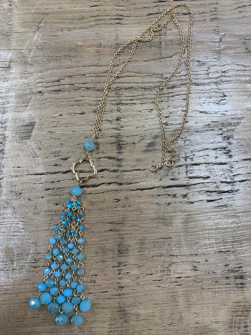 Clover and Bead Tassel Necklace